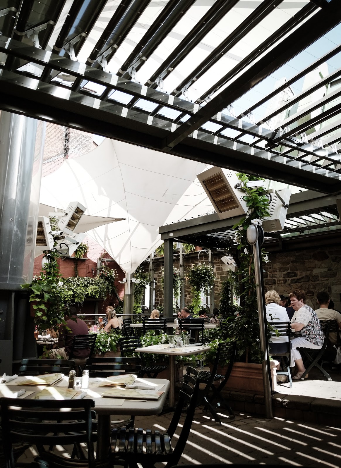 Seasonal restaurant patio with plants